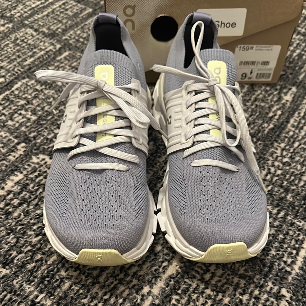 On Running Gray and Yellow Sneakers Athletic Style